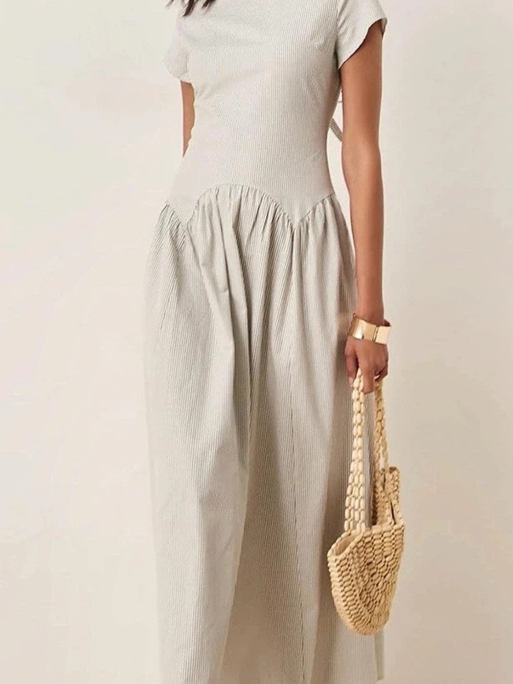 Striped Open Back Maxi Dress in White & Gray